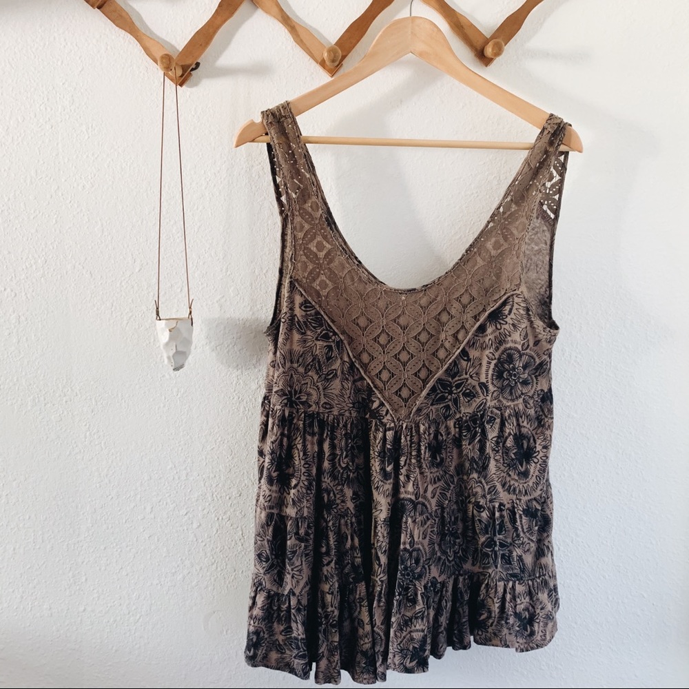 Free People Lace and Ruffle Tank Top